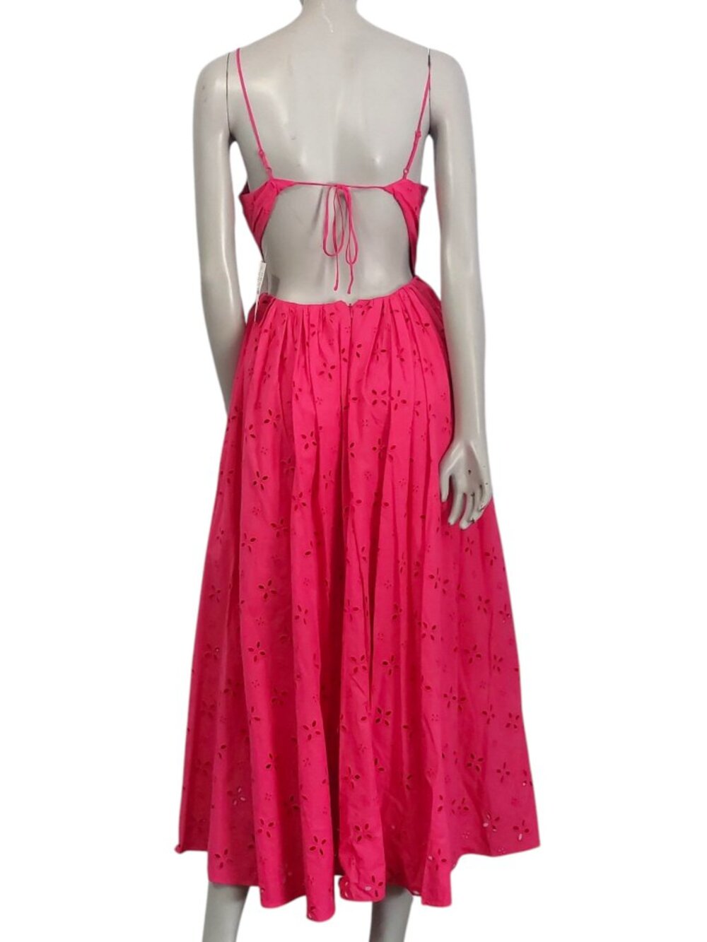 NEW J CREW Pink Eyelet Midi Dress 2 String Tie Open Back Full Skirt Sleeveless - Picture 8 of 15